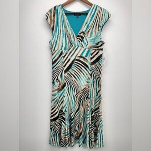 Glamour size 16 Women’s Brown Blue Abstract Print Sleeveless V-neck Dress NWT
